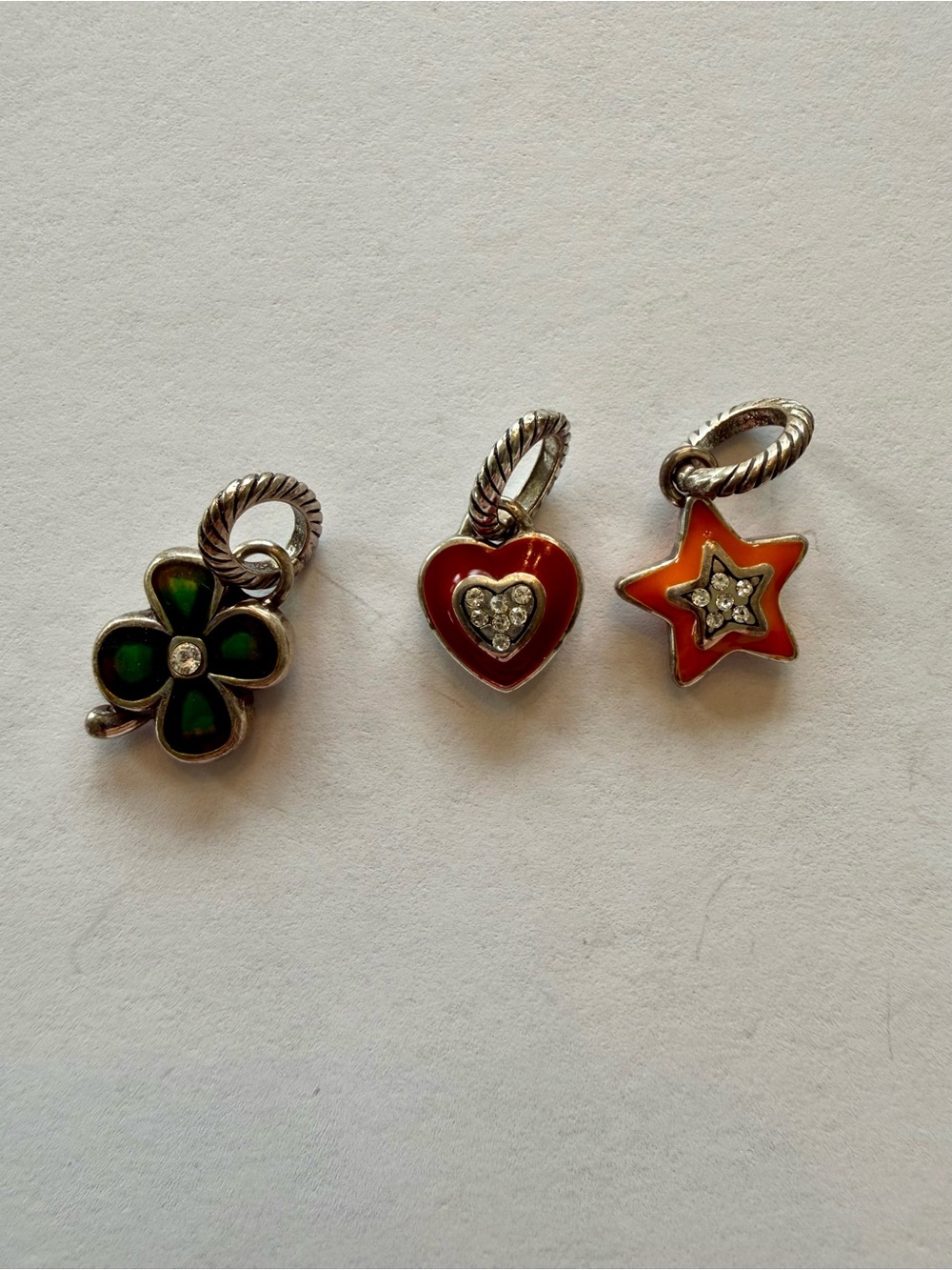 Brighton Set of Three Charms - Green Clover, Red Heart & Orange Star